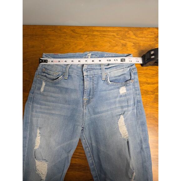 7 For All Mankind Jeans Sz 26 Light Wash Distressed Ripped Skinny Denim Fall - Picture 6 of 7